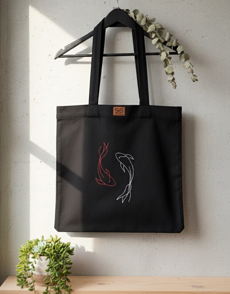 Juodos spalvos medvilninis daugkartinis maišelis