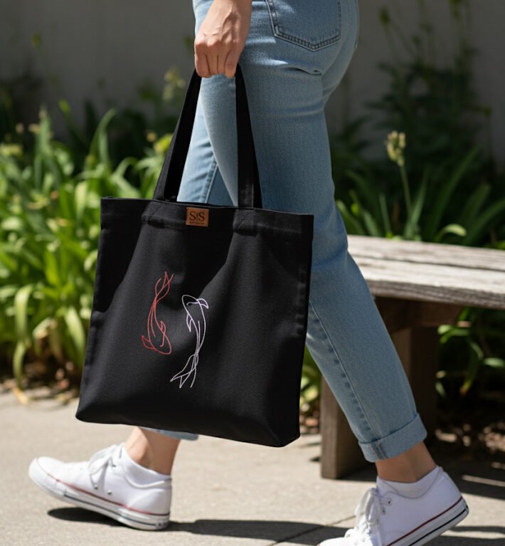 Juodos spalvos medvilninis daugkartinis maišelis