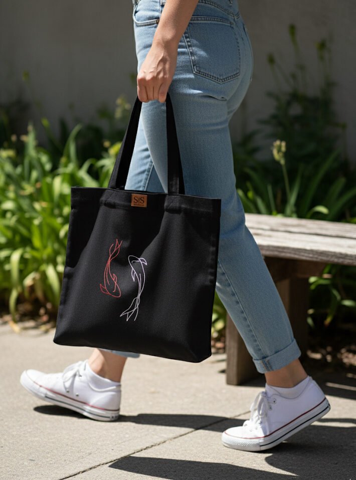 Juodos spalvos medvilninis daugkartinis maišelis