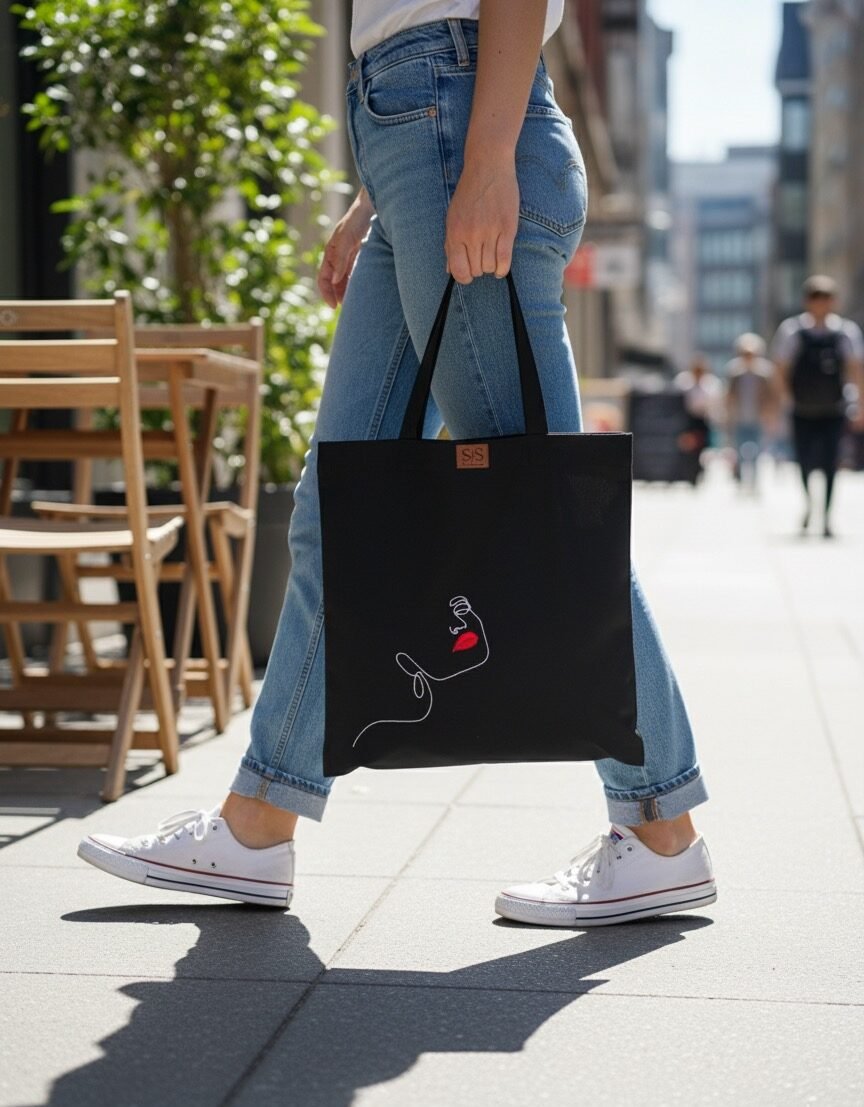 Juodos spalvos medvilninis daugkartinis maišelis