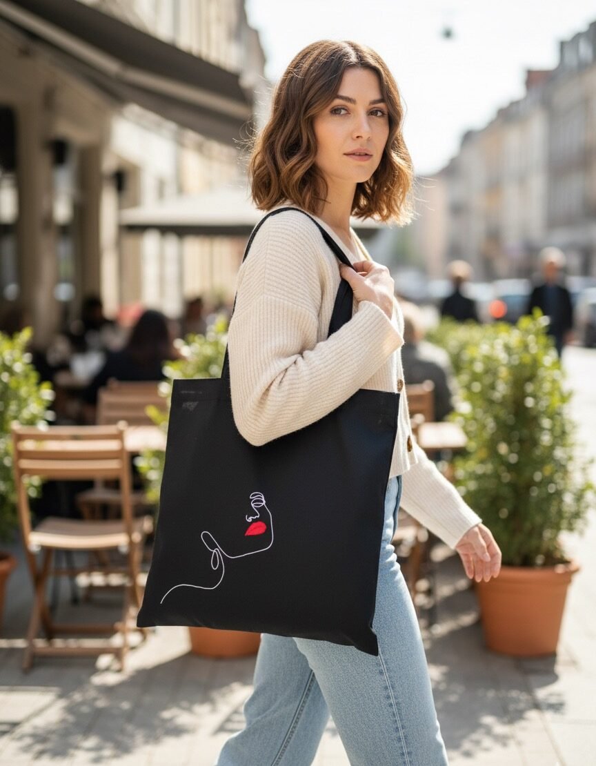 Juodos spalvos medvilninis daugkartinis maišelis